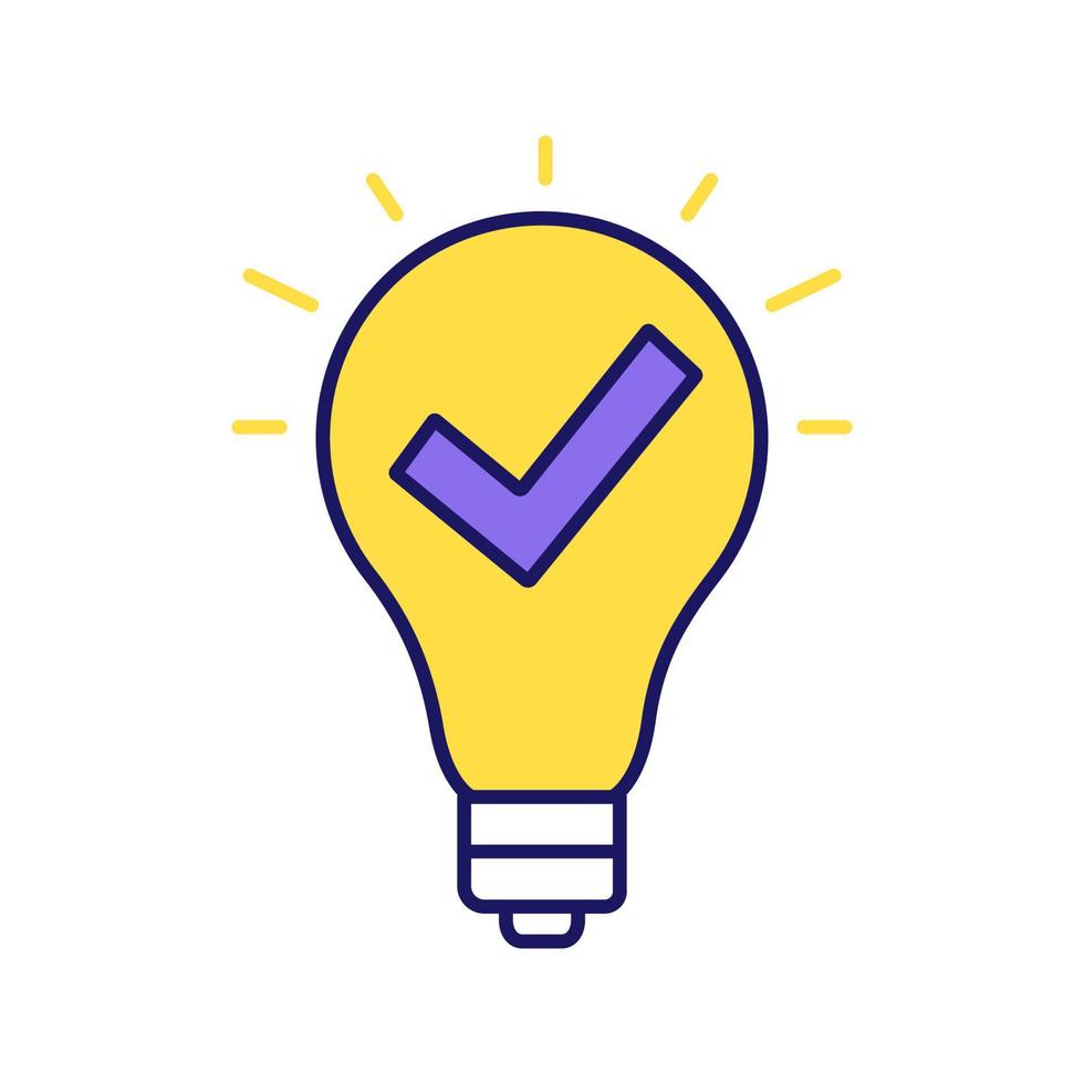 Approved idea color icon. Marketing strategy. New product or service. Checked innovation. Light bulb with check mark. Isolated vector illustration