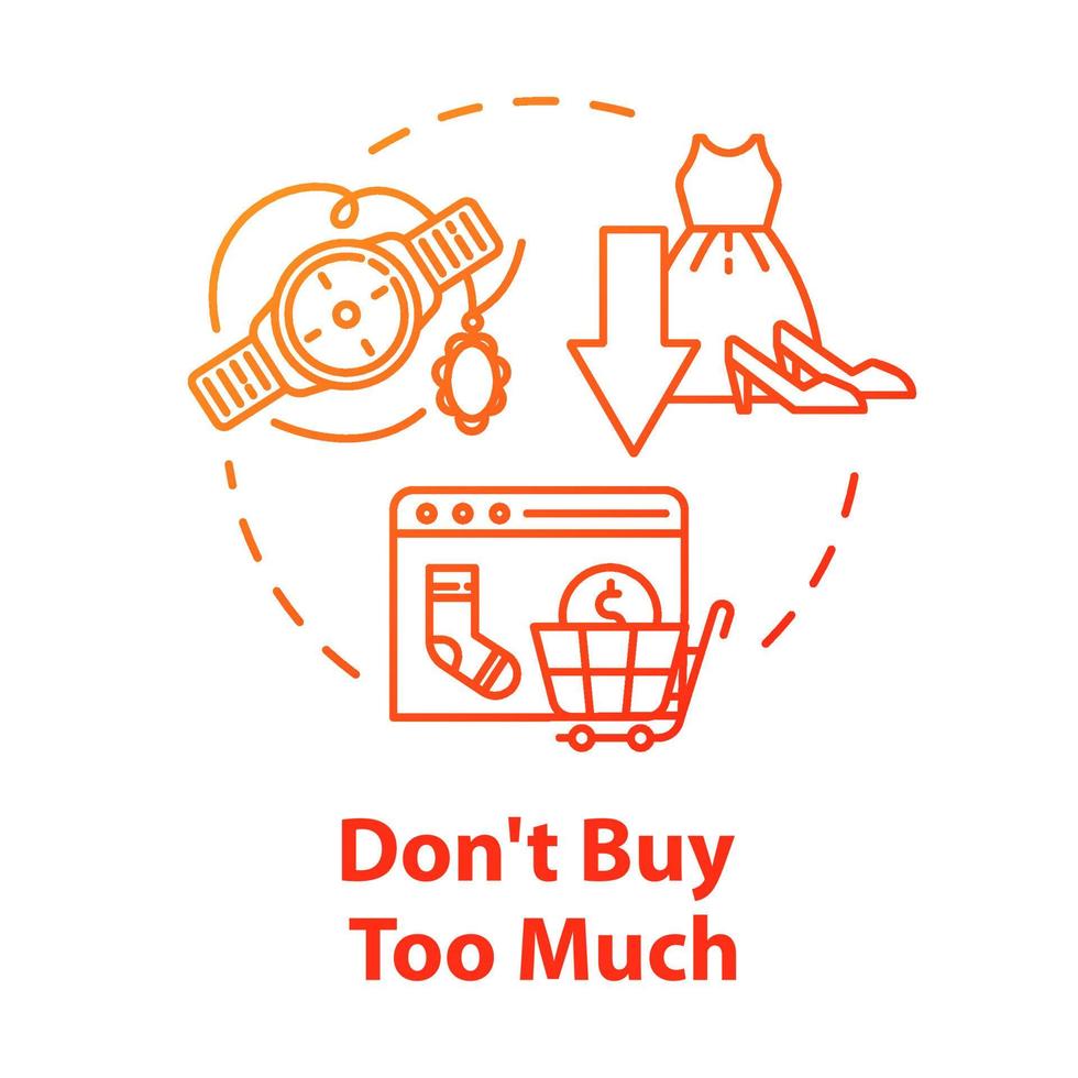 Don't buy too much concept icon. Consumerism and economy. E-commerce and retail. Fashion industry impact. Smart consumption idea thin line illustration. Vector isolated outline RGB color drawing