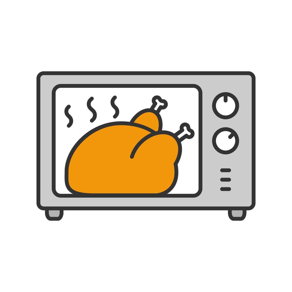 Whole chicken grilling in microwave oven color icon vector