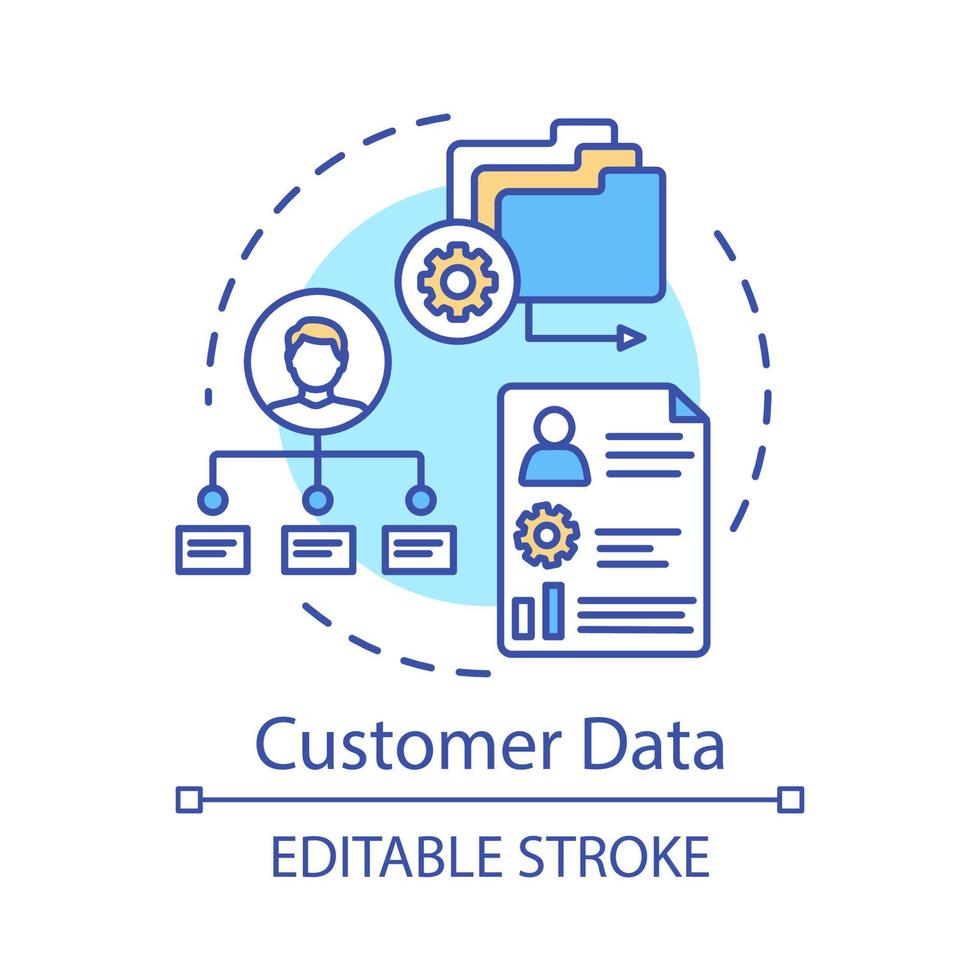 Customer data concept icon. Accounting system, clients support. Consumer account, profile information idea thin line illustration. Resume cv. Vector isolated outline drawing. Editable stroke