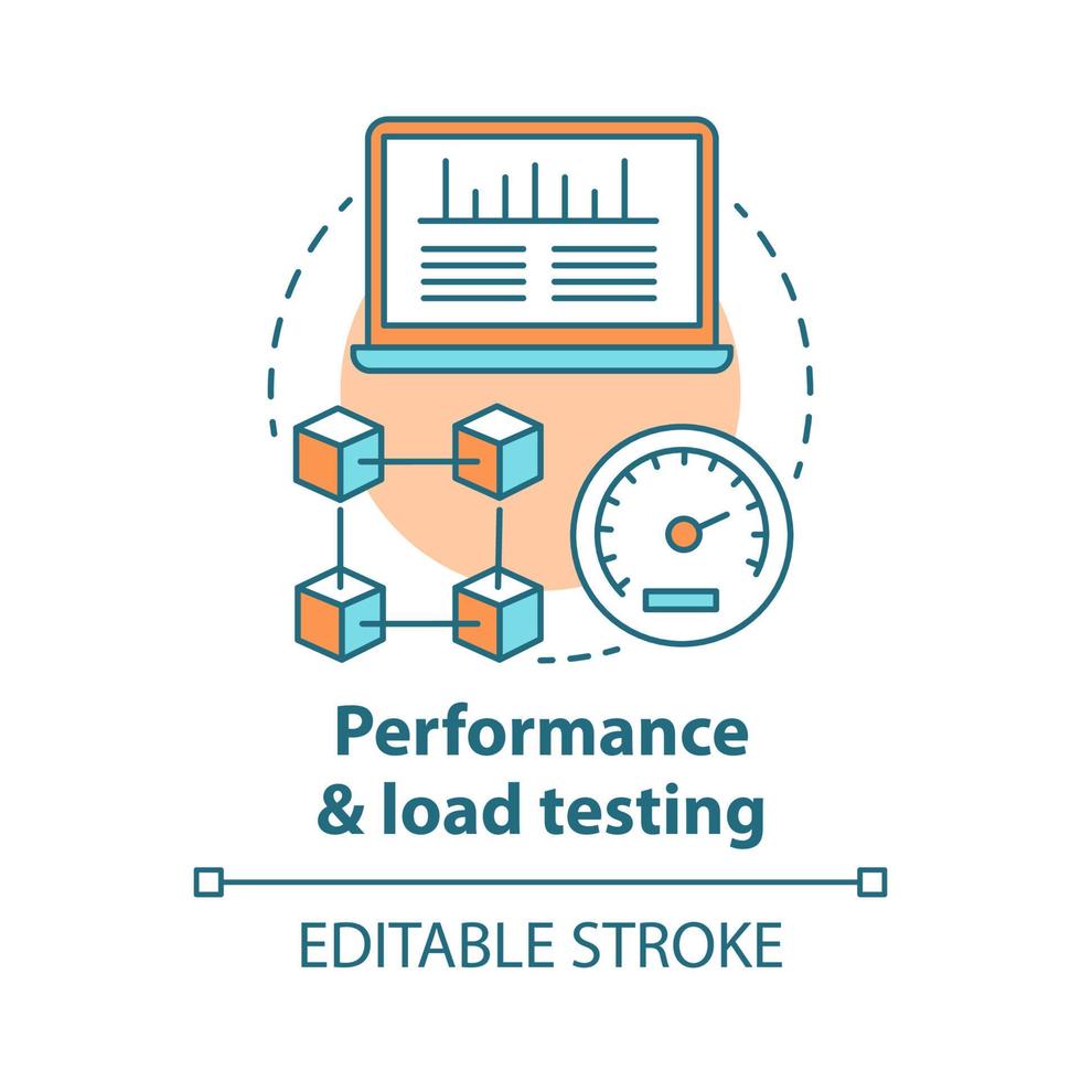 Performance and load testing concept icon. Research system speed, stability. Website speed optimization. Application check idea thin line illustration. Vector isolated outline drawing. Editable stroke
