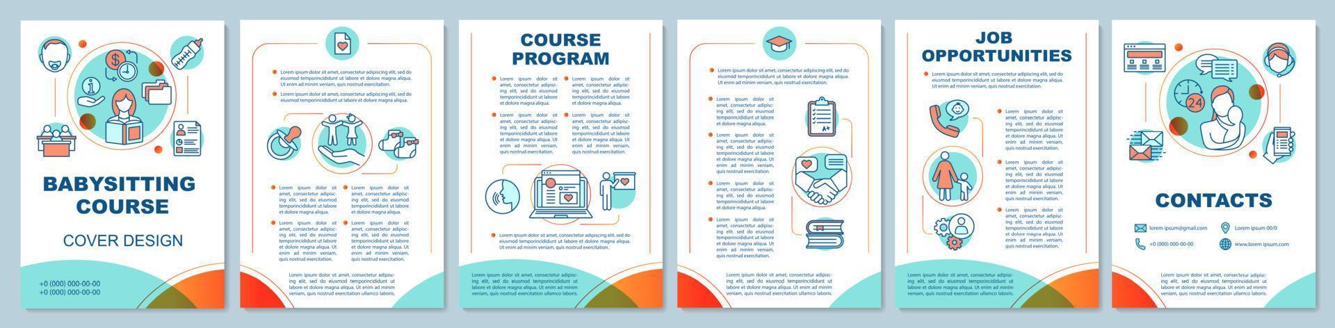 Babysitting course in bright colors brochure template layout vector