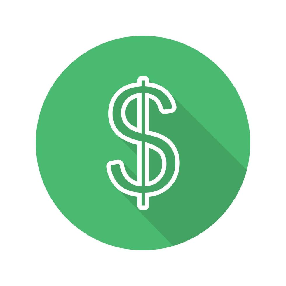 Dollar flat linear long shadow icon. US dollar currency sign. Vector line symbol