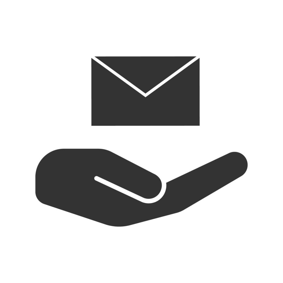 mano abierta con icono de glifo de sobre. símbolo de silueta. servicios de correo electrónico gratuitos. espacio negativo. vector ilustración aislada