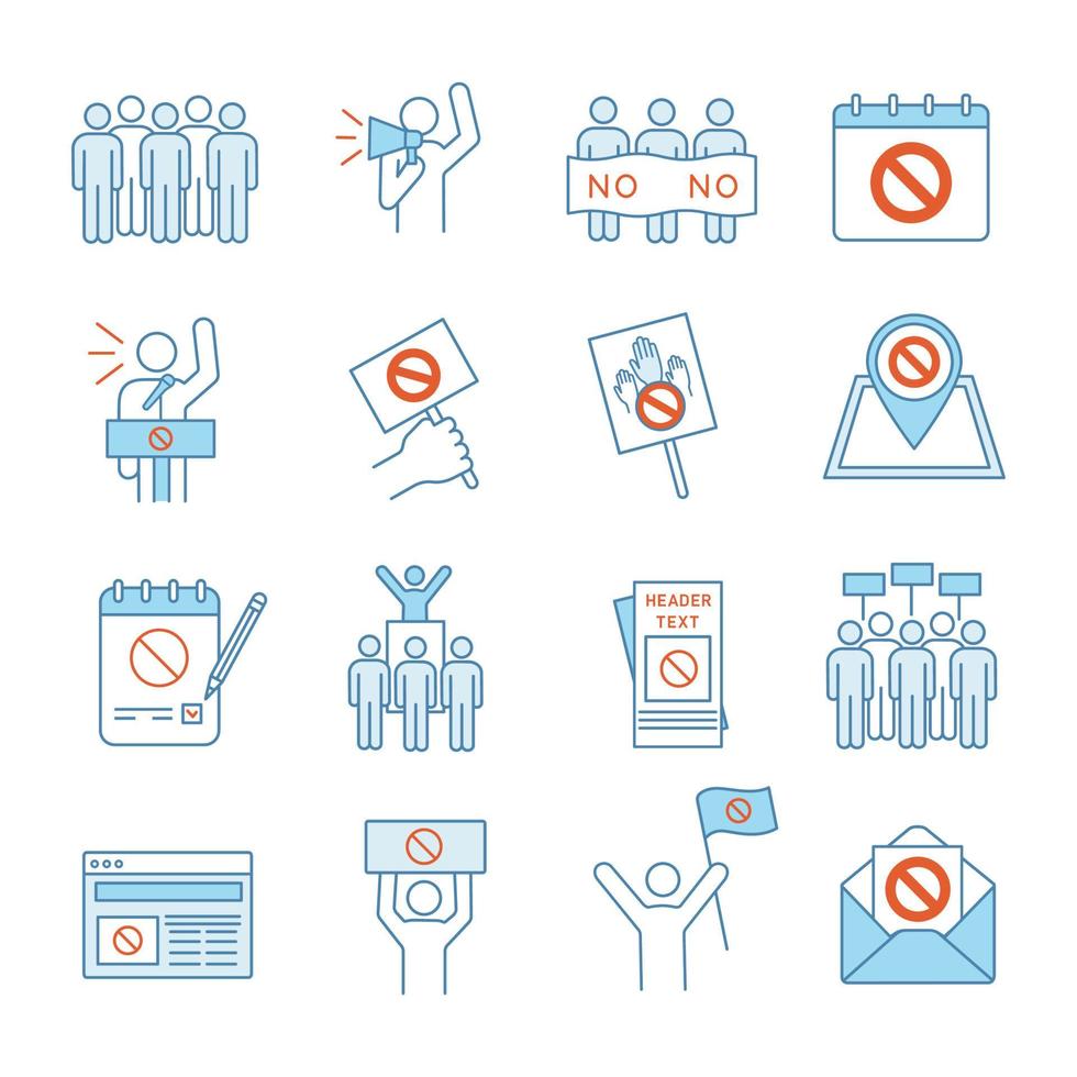 Protest action color icons set vector