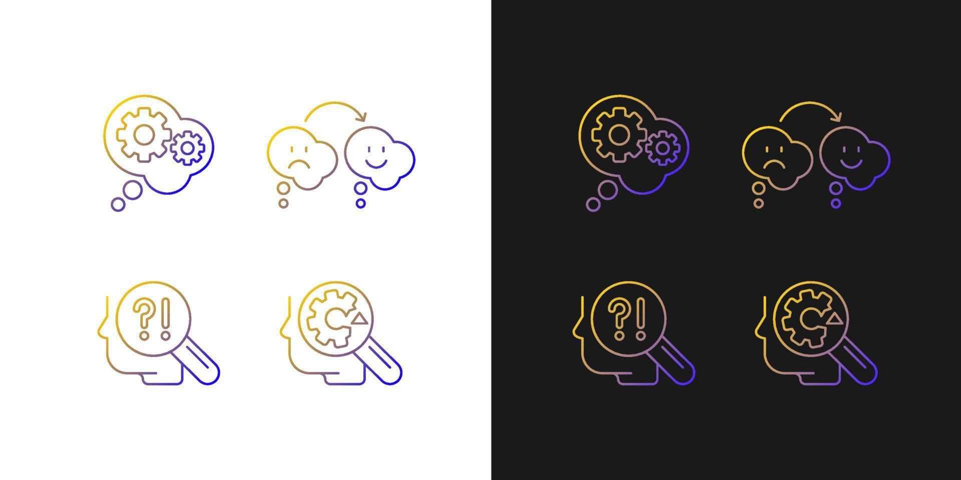 Recognize ones weaknesses gradient icons set for dark and light mode vector