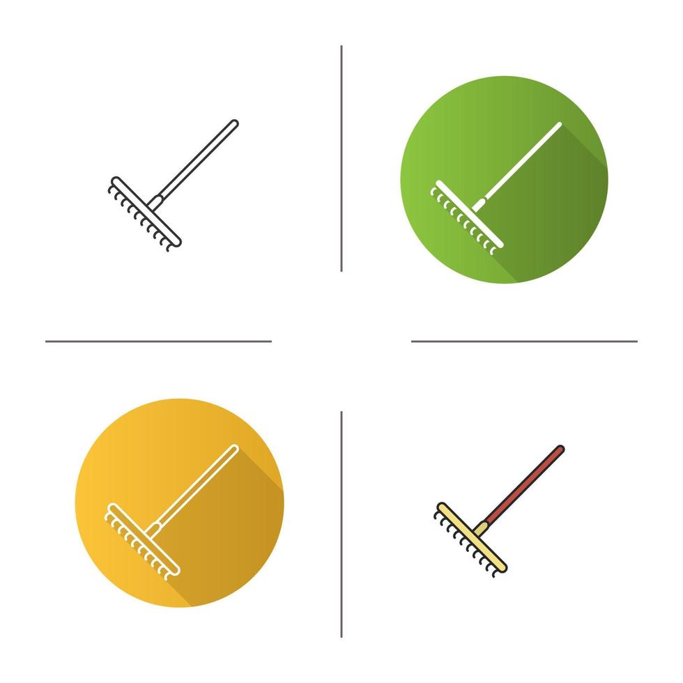 Rake icon. Flat design, linear and color styles. Isolated vector illustrations