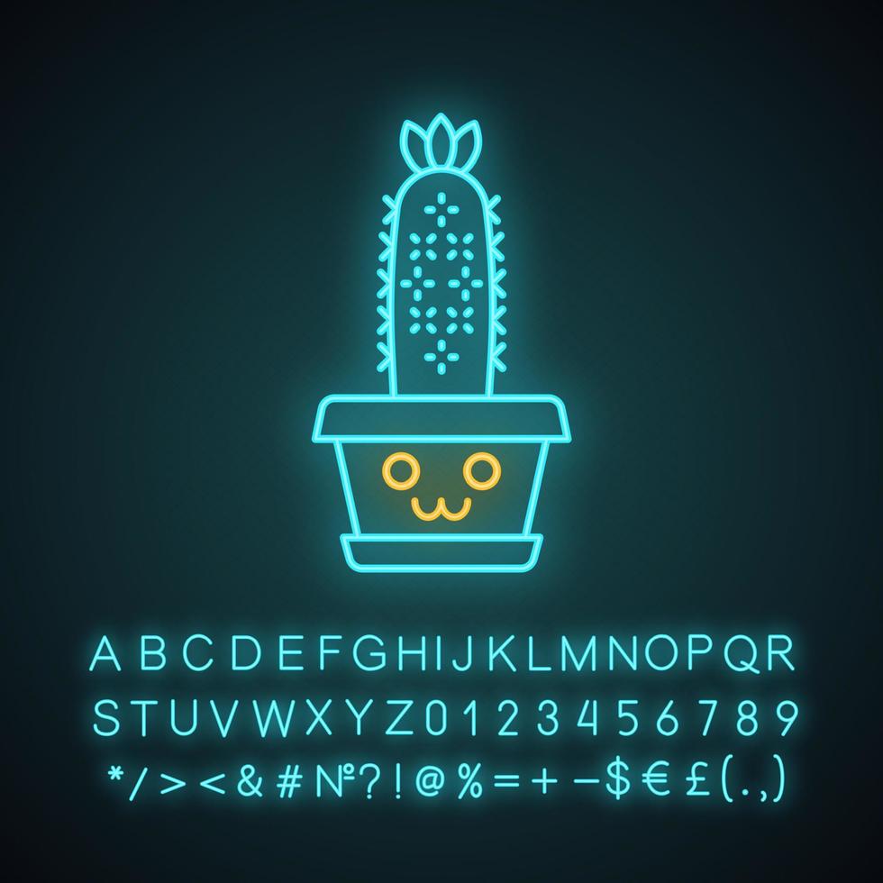 Hedgehog cactus cute kawaii neon light character vector