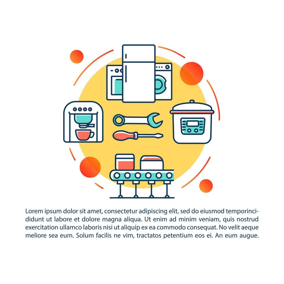 Household electronics warranty article page vector template. Brochure, magazine, booklet design element with linear icons and text boxes. Print design. Concept illustrations with text space