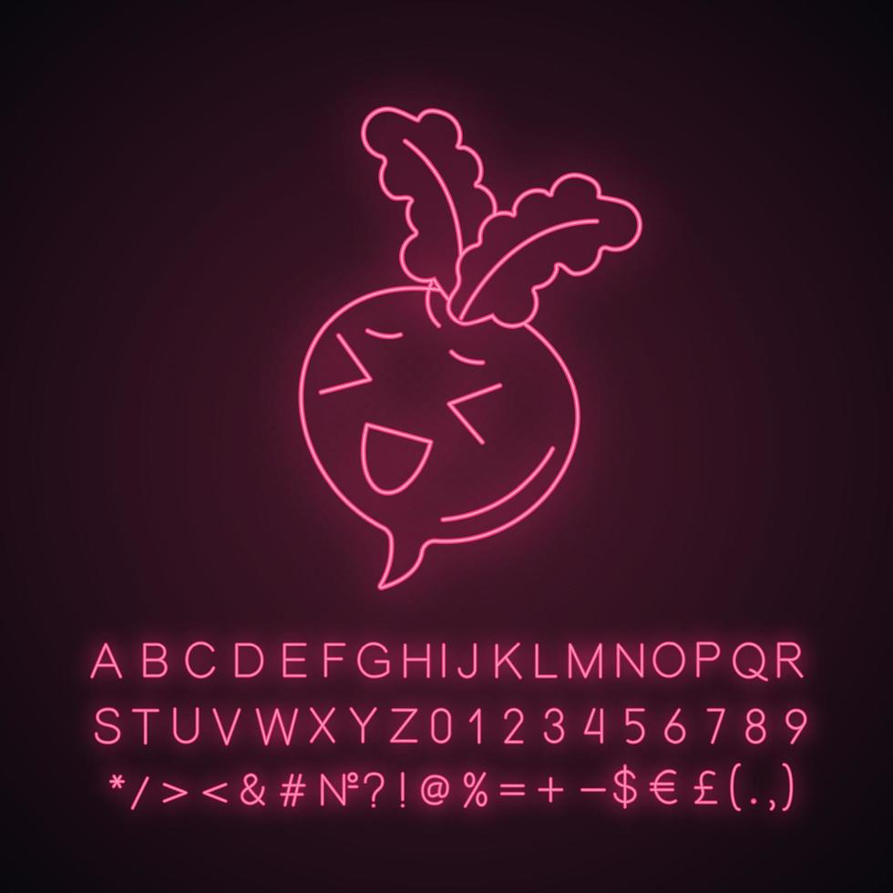 Beetroot cute kawaii neon light character vector