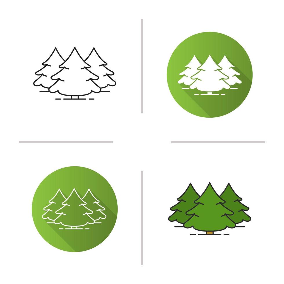 Fir forest icon. Flat design, linear and color styles. Isolated vector illustrations