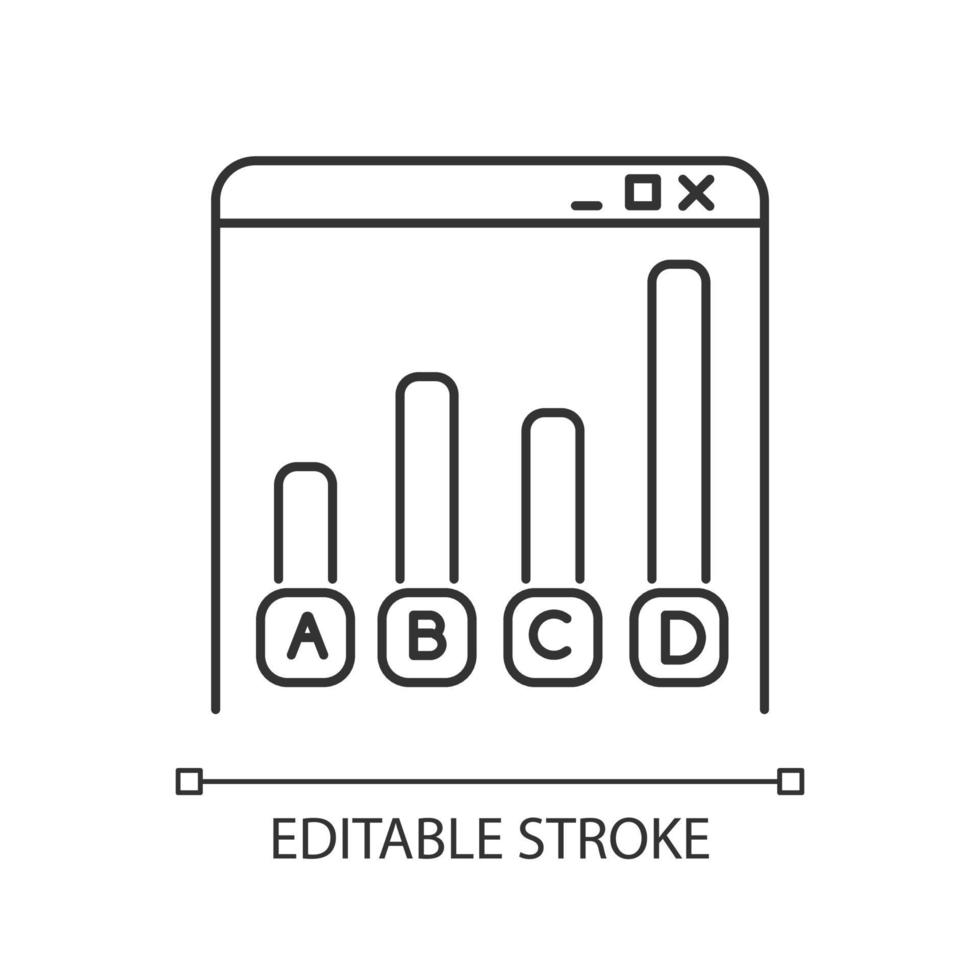 Online survey linear icon. Statistics analysis. Internet graph. Data research. Digital questionnaire. Diagram. Thin line illustration. Contour symbol. Vector isolated outline drawing. Editable stroke