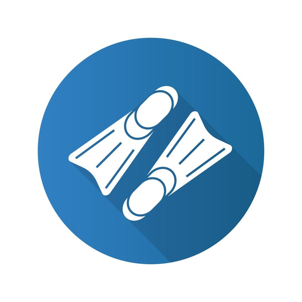 Flippers flat design long shadow glyph icon. Scuba diving fins. Vector silhouette illustration