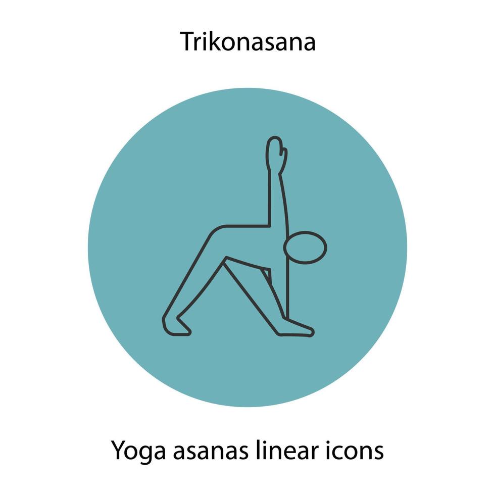 icono lineal de posición de yoga trikonasana. Ilustración de línea fina. símbolo de contorno de asana de yoga. dibujo de contorno aislado vectorial vector