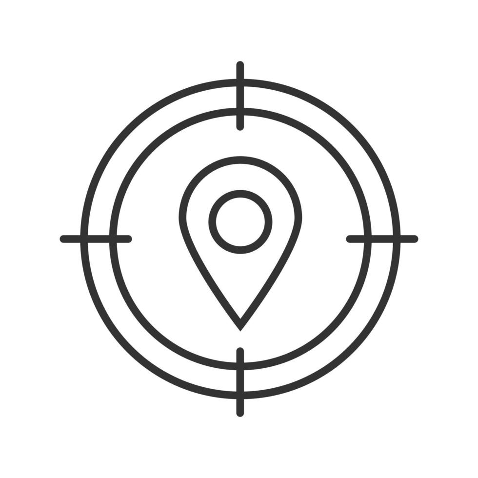 Destination searching linear icon. Aim on map pinpoint thin line illustration. Delivery service contour symbol. Vector isolated outline drawing