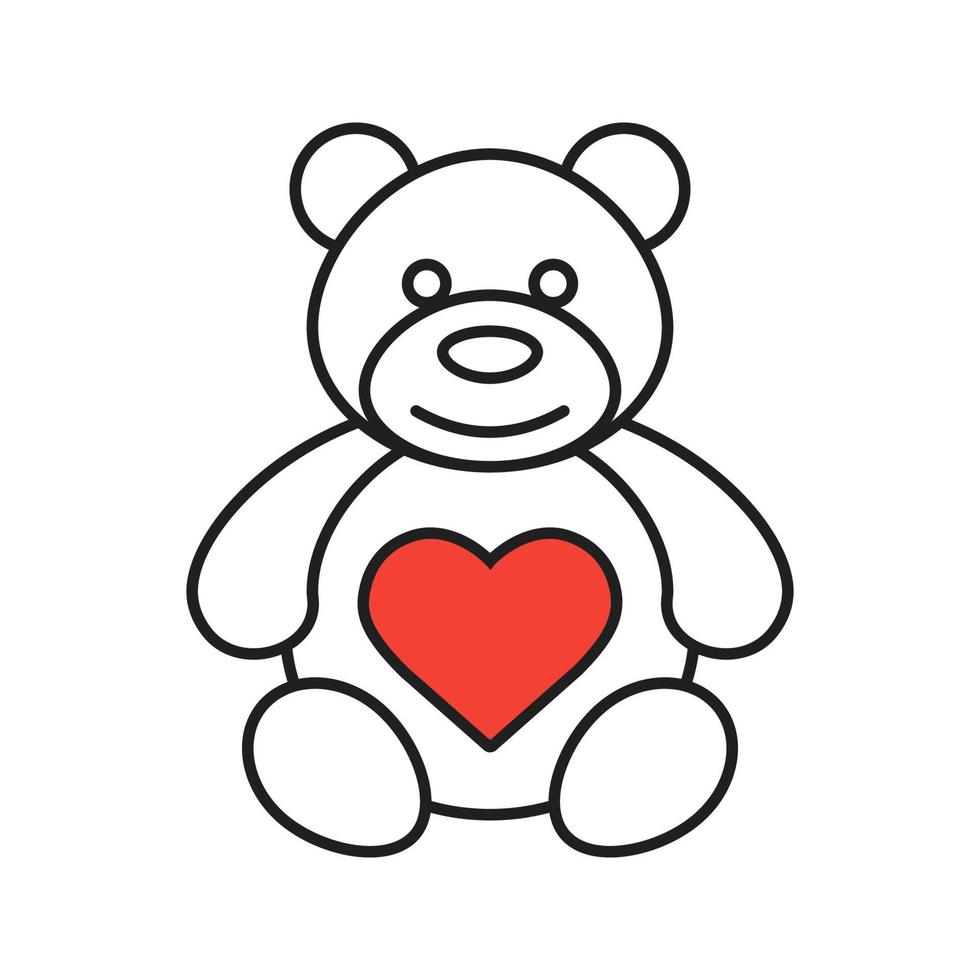 Teddy bear with heart shape linear icon. Thin line illustration. Contour symbol. Vector isolated outline drawing