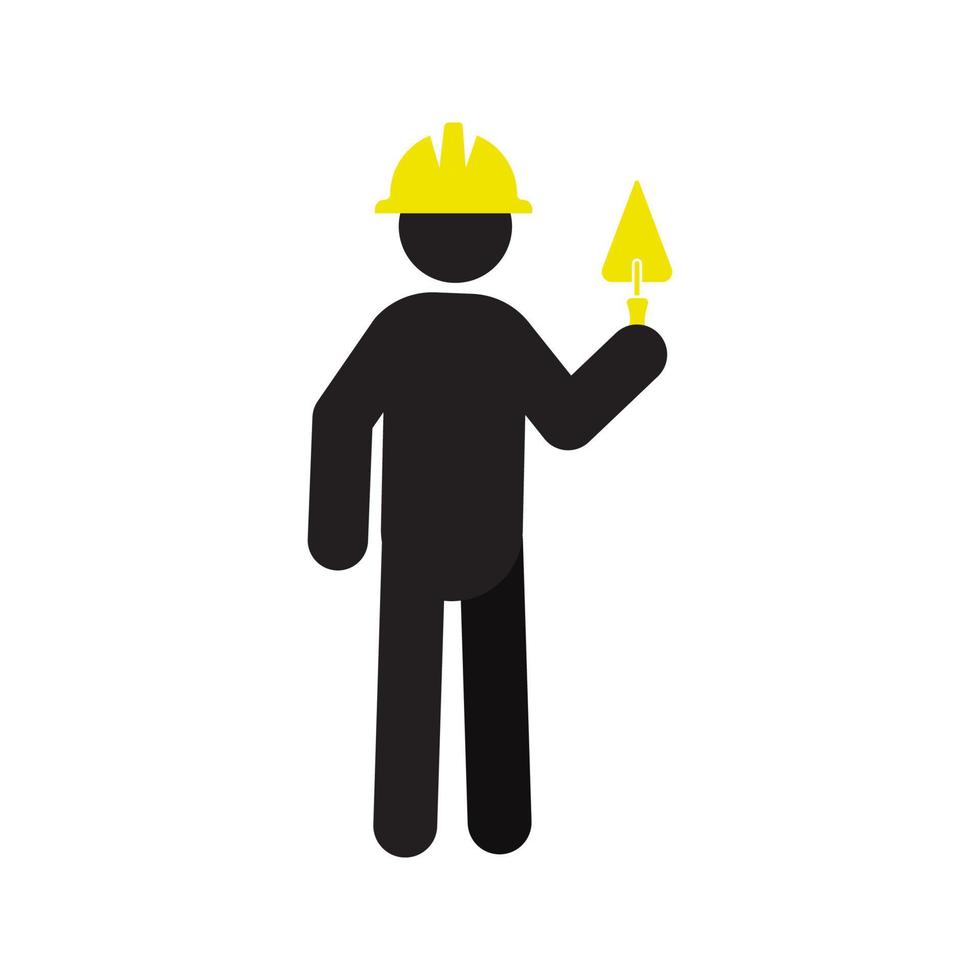 Man with triangular shovel silhouette icon. Building worker. Isolated vector illustration