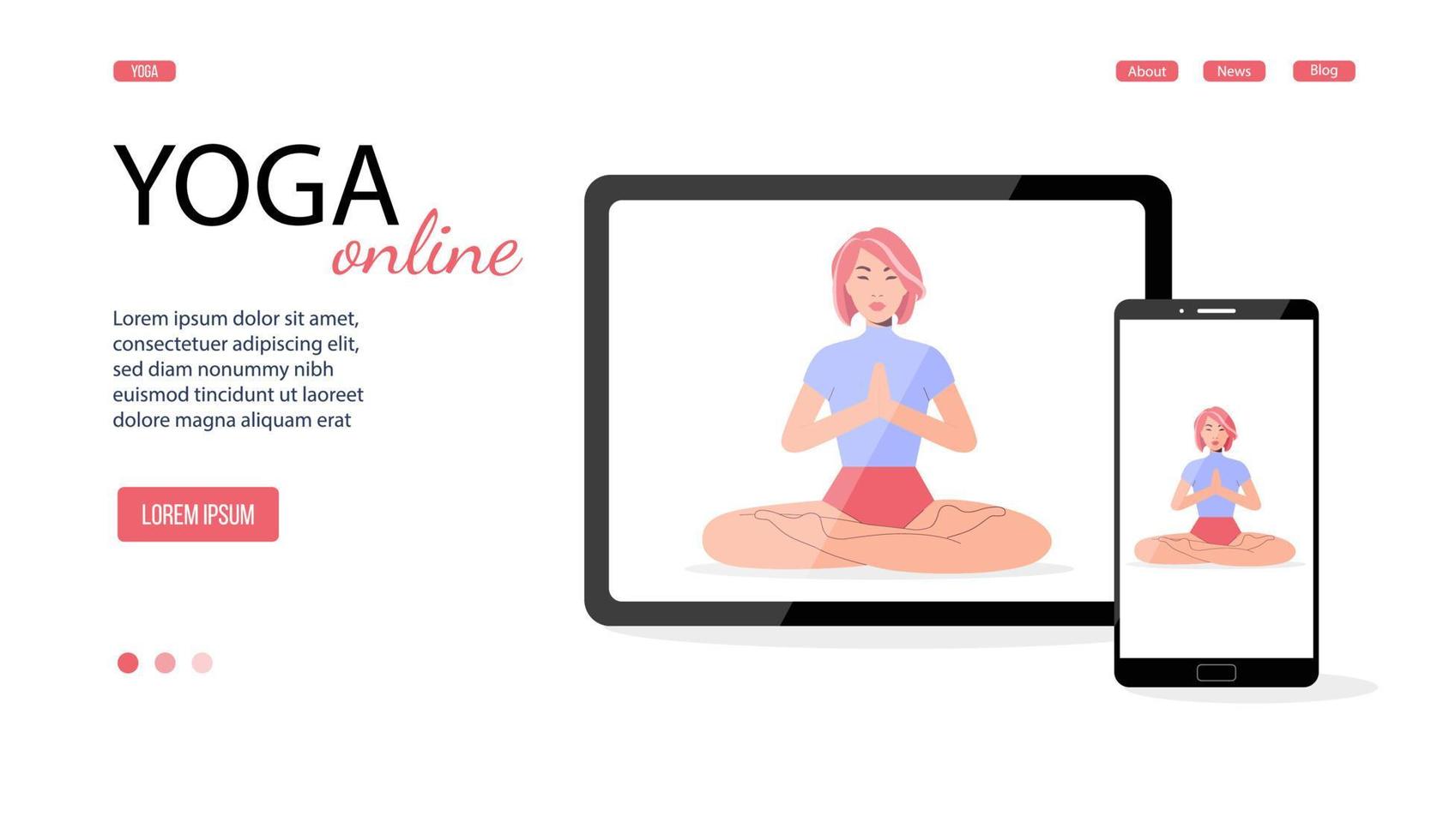 chica asiática de yoga practicando yoga. banner de vector. concepto de educación en línea, eps 10 vector