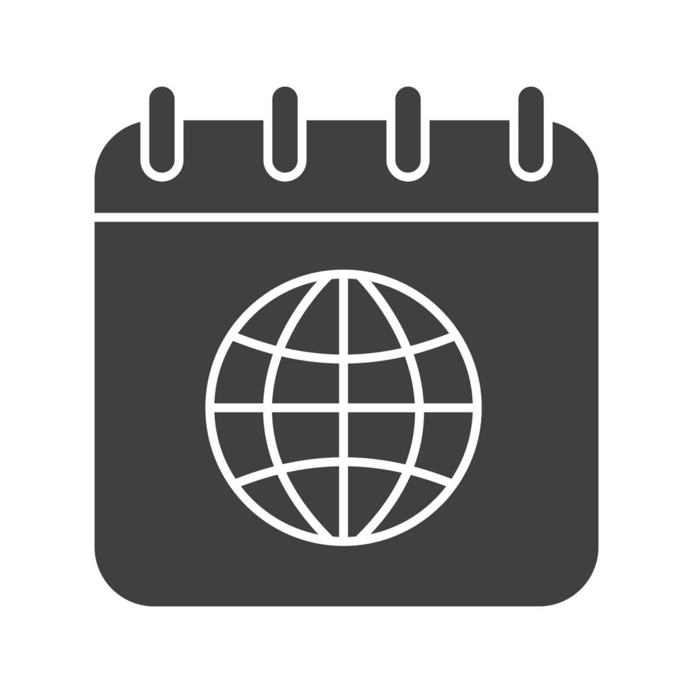 International calendar glyph icon. Silhouette symbol. Calendar page with worldwide globe model. Negative space. Vector isolated illustration
