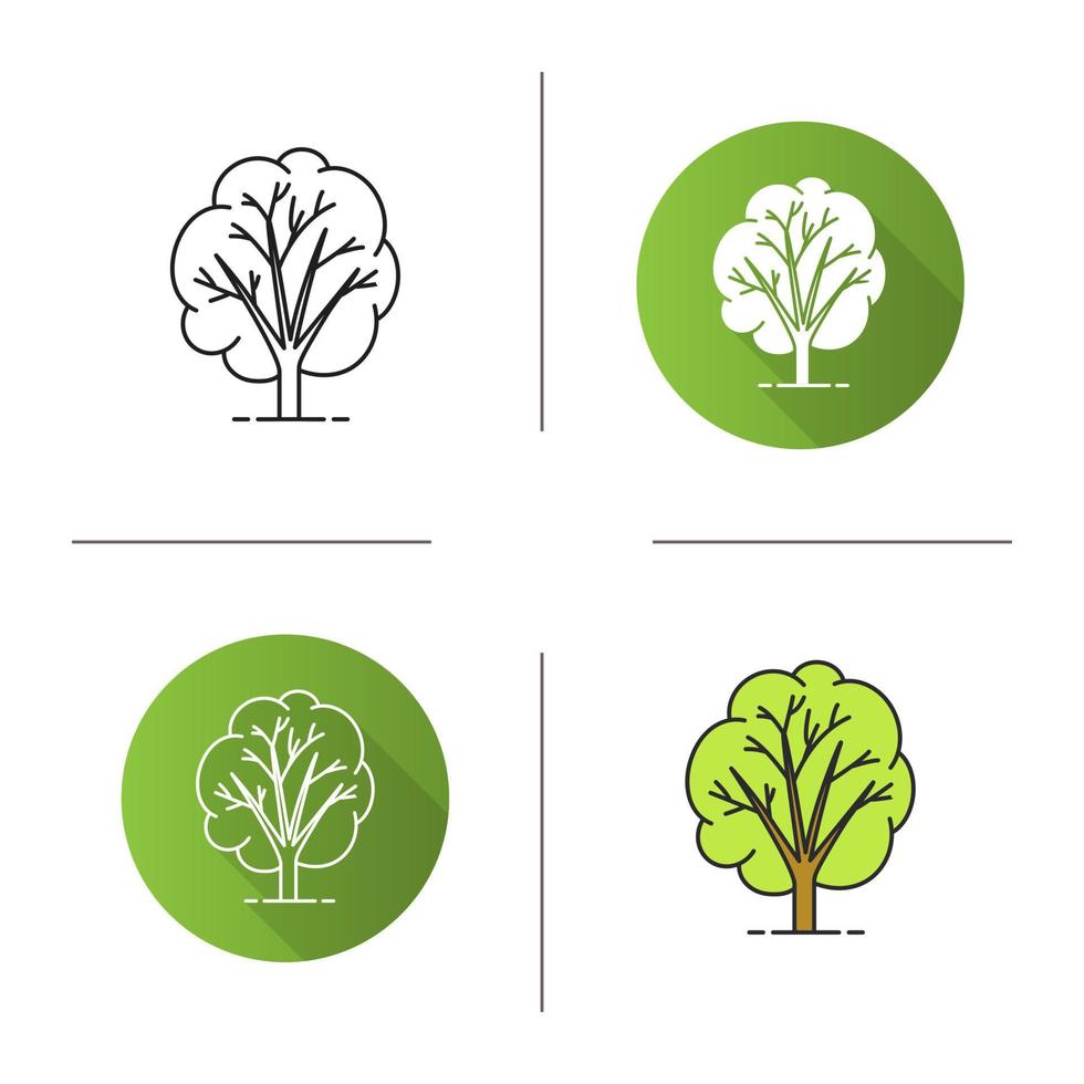 Tree icon. Flat design, linear and color styles. Isolated vector illustrations