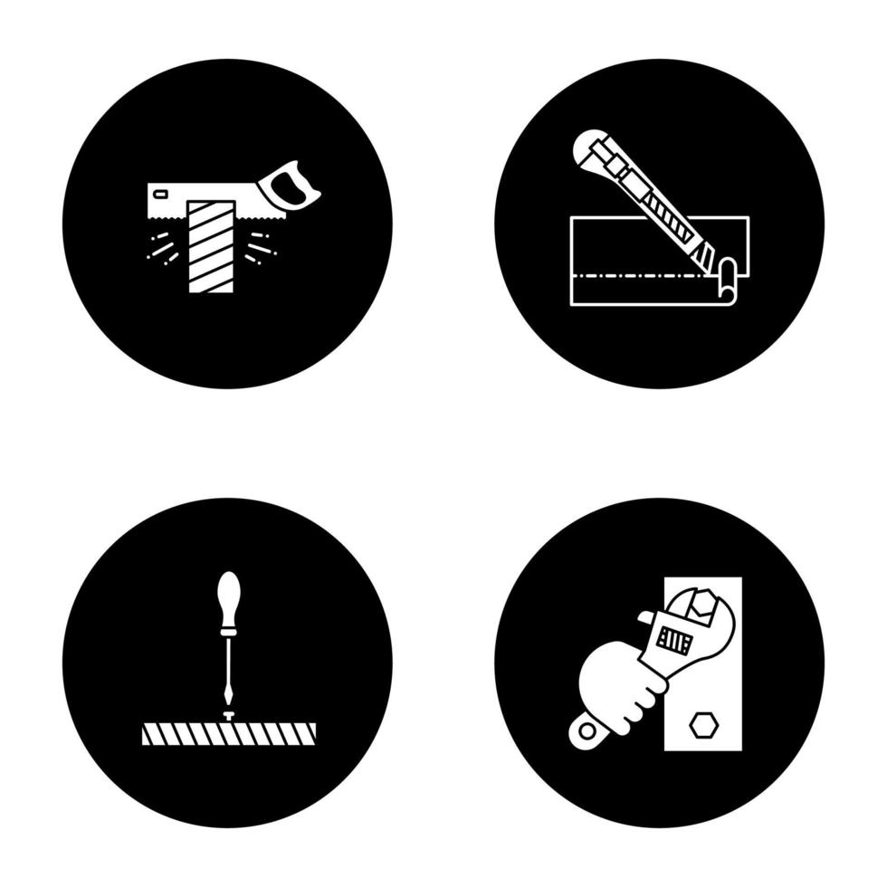 Construction tools glyph icons set vector