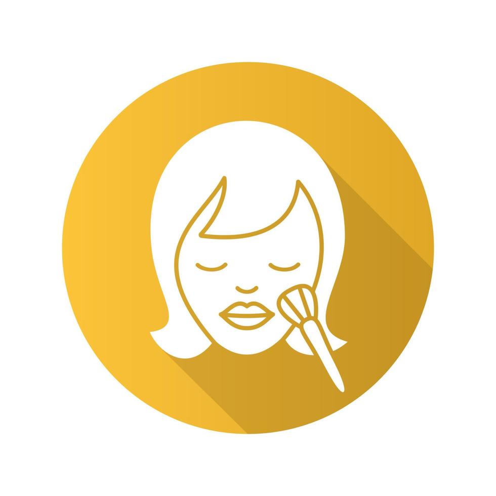 Makeup flat design long shadow glyph icon. Woman's face with makeup brush. Vector silhouette illustration