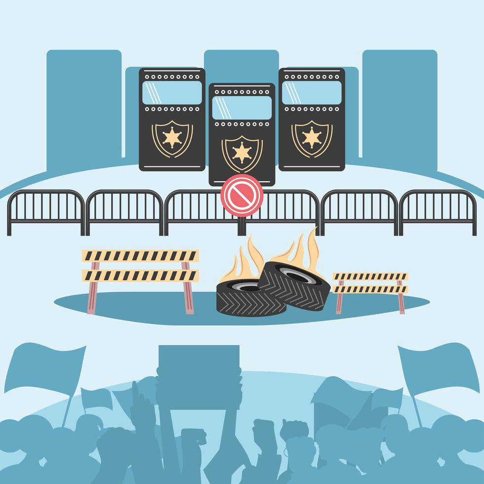 protest and police barricade vector