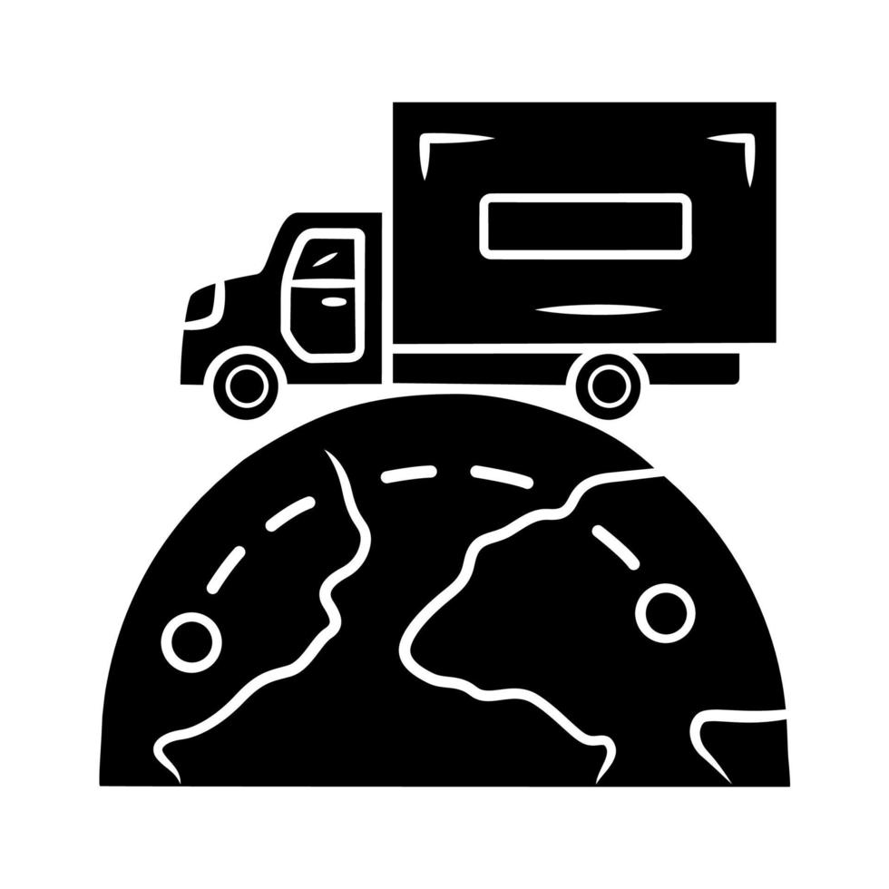 International delivery glyph icon. Goods import and export. Worldwide shipping. Global freight transportation. Cargo shipment logistics and distribution. Silhouette symbol Vector isolated illustration