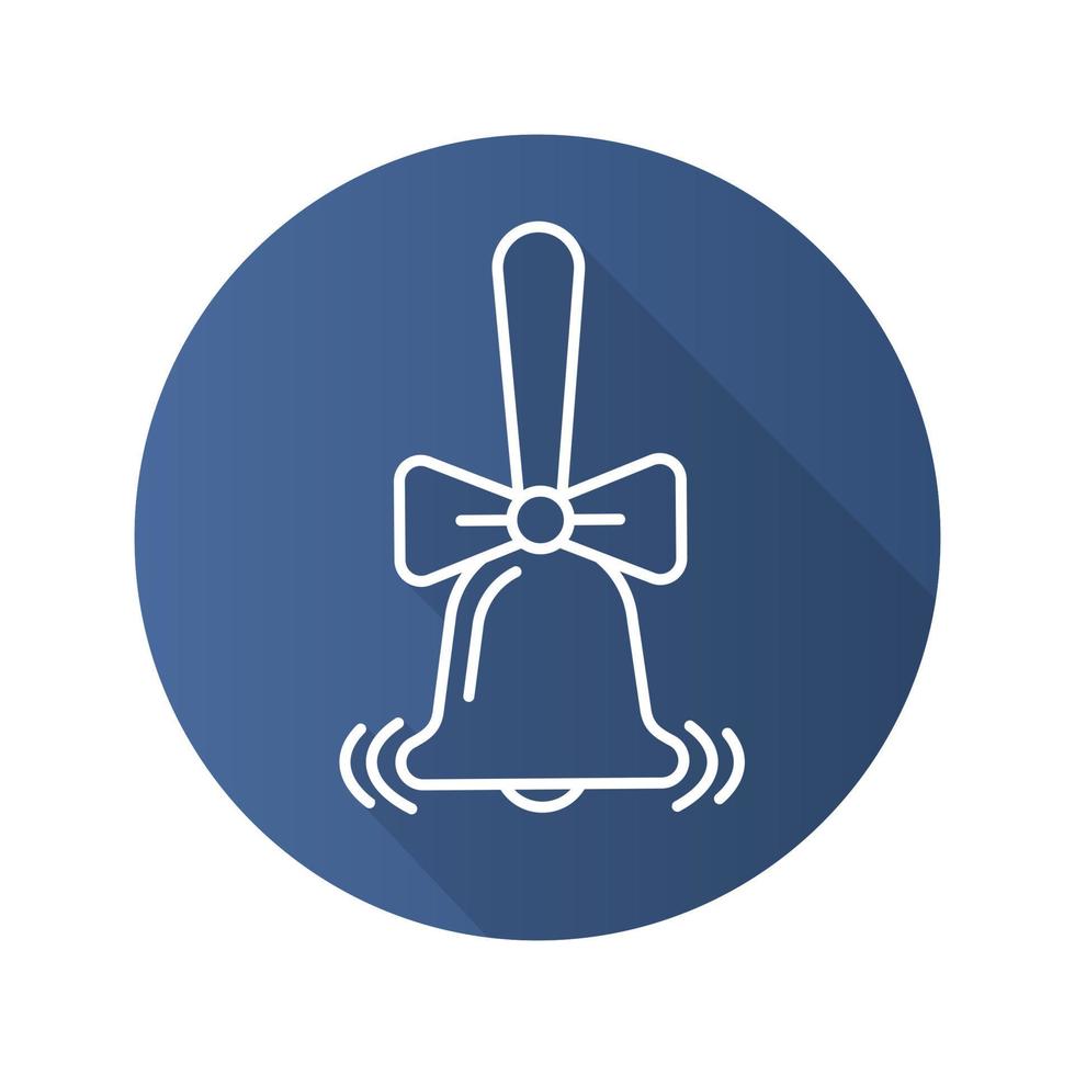 Ringing school bell with bow. Flat linear long shadow icon. Vector outline symbol