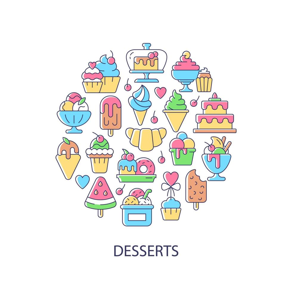 Desserts abstract color concept layout with headline vector