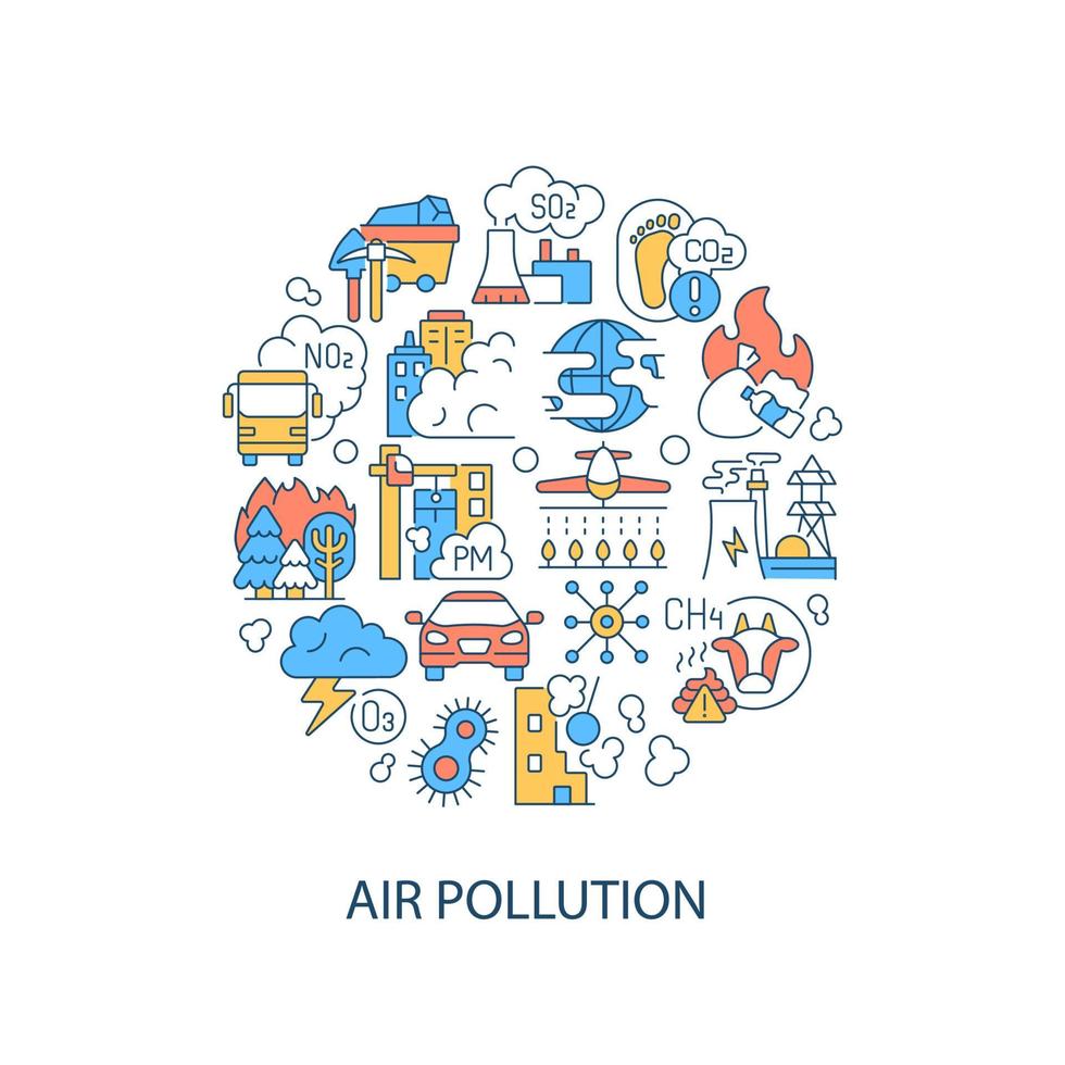 Diseño de concepto de color abstracto de contaminación del aire con título vector