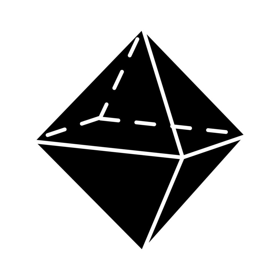 icono de glifo de octaedro. pirámide doble. figura dimensional geométrica. modelo de corte con lados triangulares. forma abstracta. forma isométrica. símbolo de silueta. espacio negativo. vector ilustración aislada
