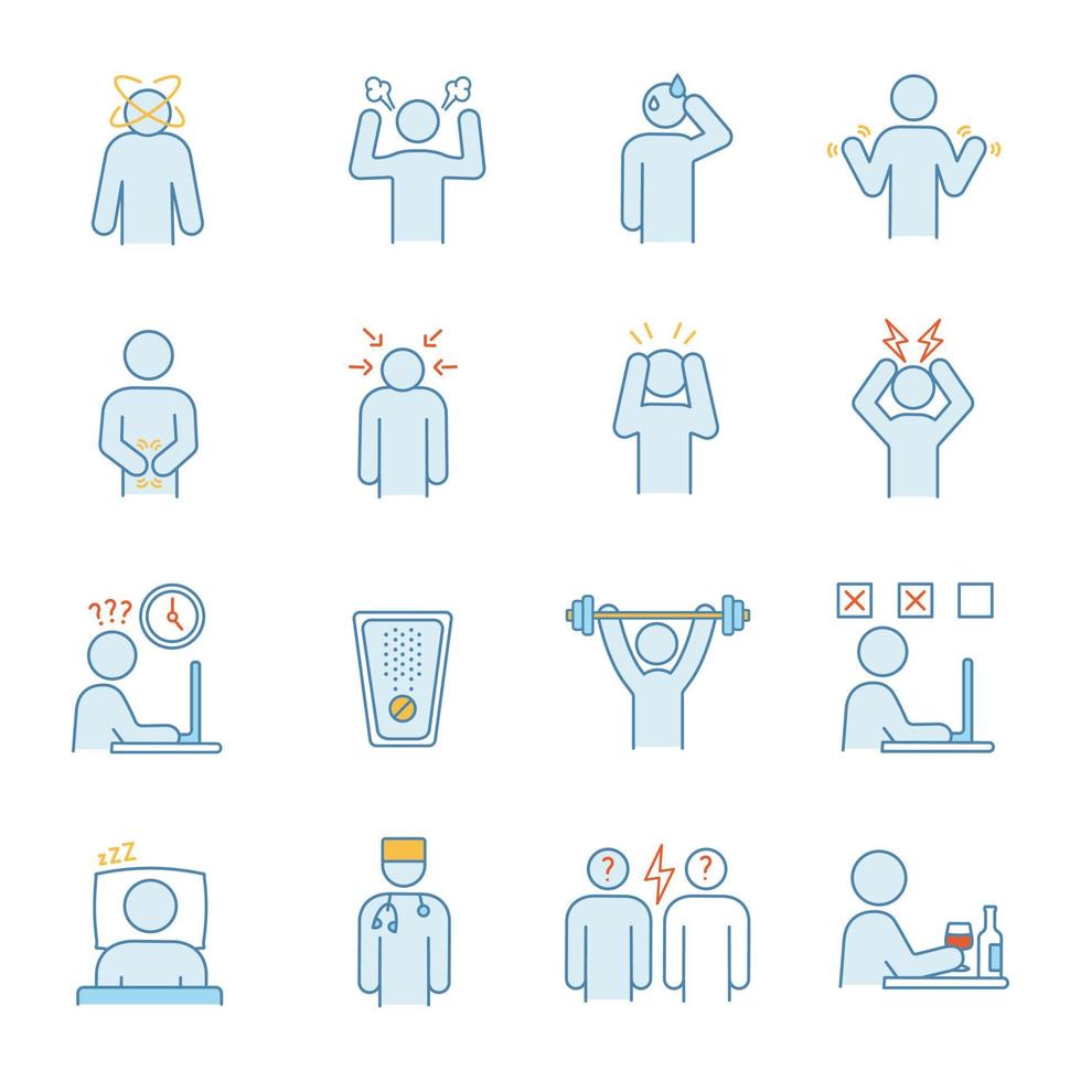 Emotional stress color icons set vector
