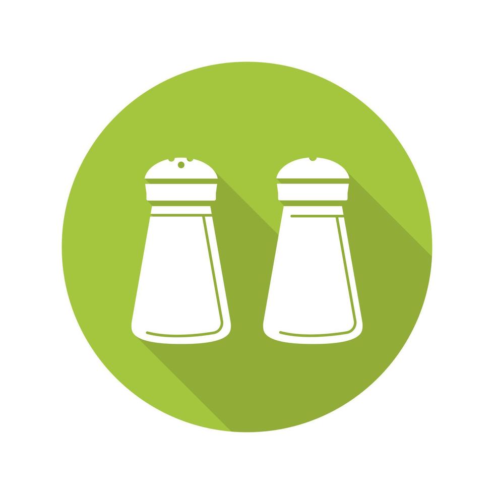 Salt and pepper shakers. Flat design long shadow icon. Vector silhouette symbol