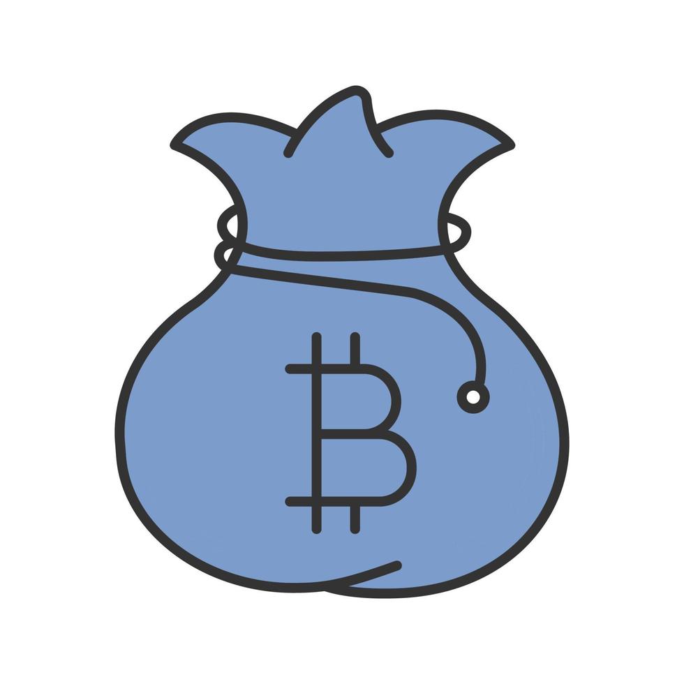 Bitcoin bag color icon. Cryptocurrency. Money box. Isolated vector illustration