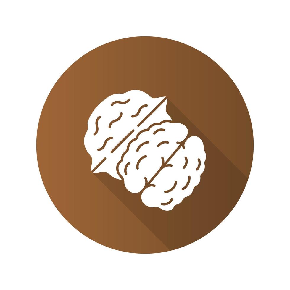 Walnut flat design long shadow glyph icon. Vector silhouette illustration