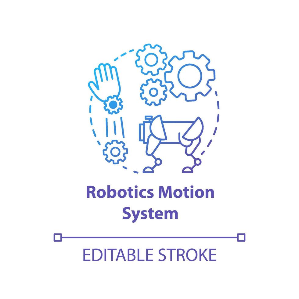 Robotics motion system blue gradient concept icon. Robot software idea thin line illustration. Information technologies and innovative programming. Vector isolated outline drawing. Editable stroke