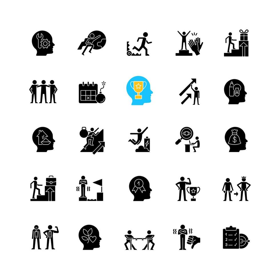 Motivation black glyph icons set on white space vector
