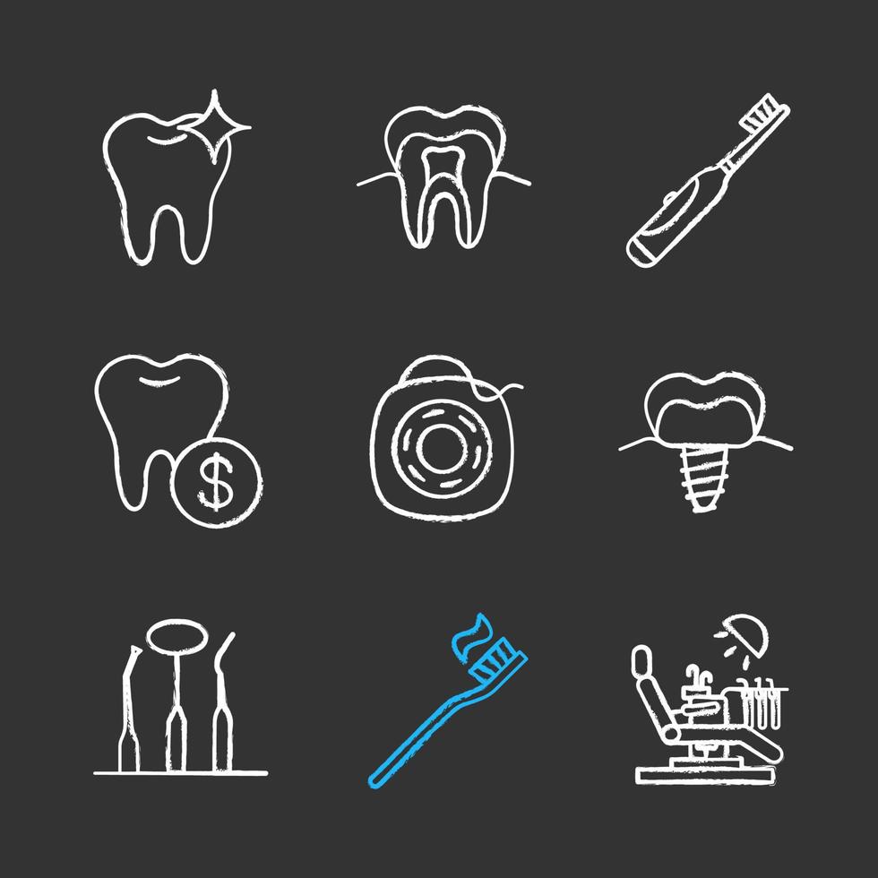 conjunto de iconos de tiza de odontología vector