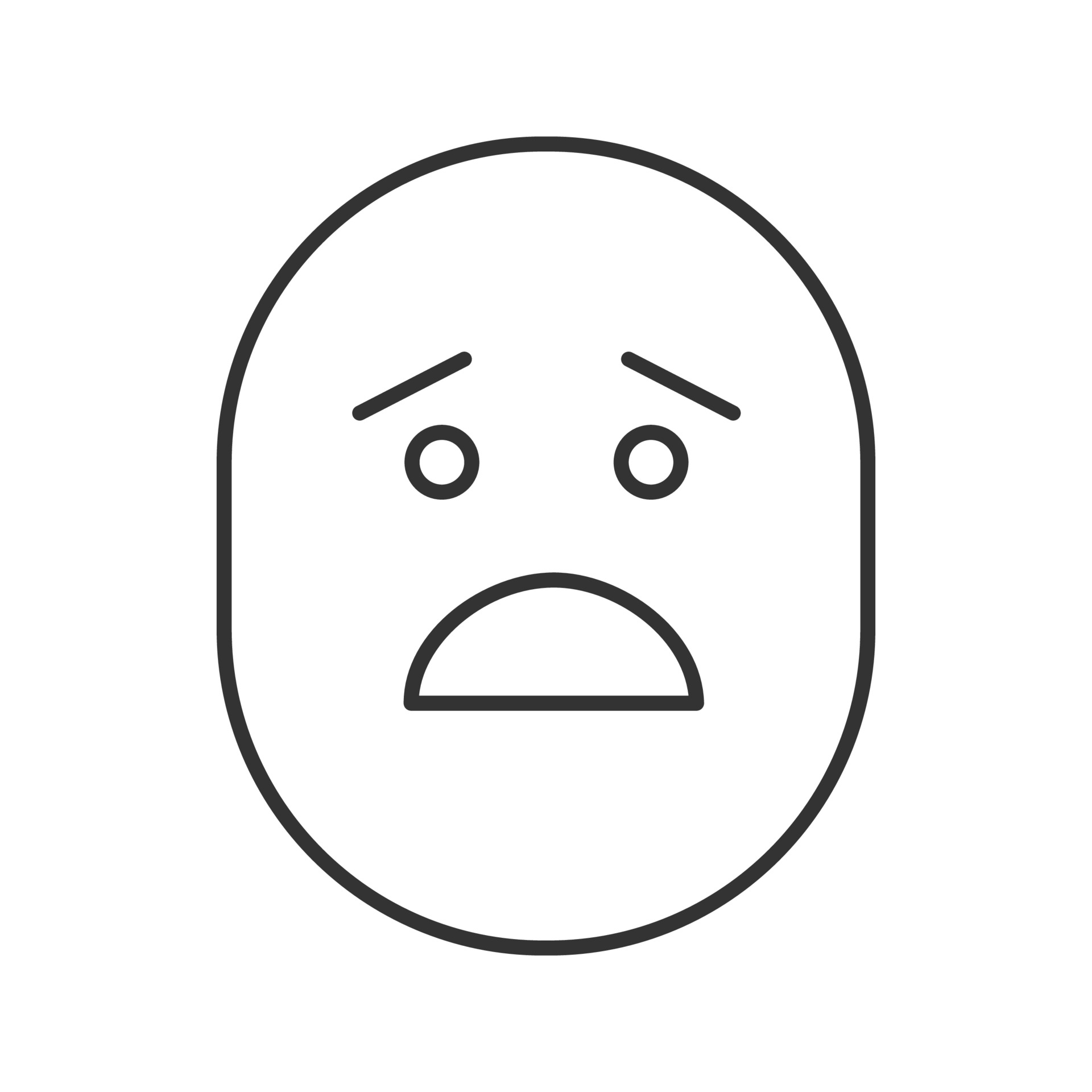 Scared face emoji. Worried, confused. Scary, tense. Drawing by hand, with  marker pen, brush. Irregular shapes. Isolated on white background. Emoticon  expression design illustration. Illustration Stock