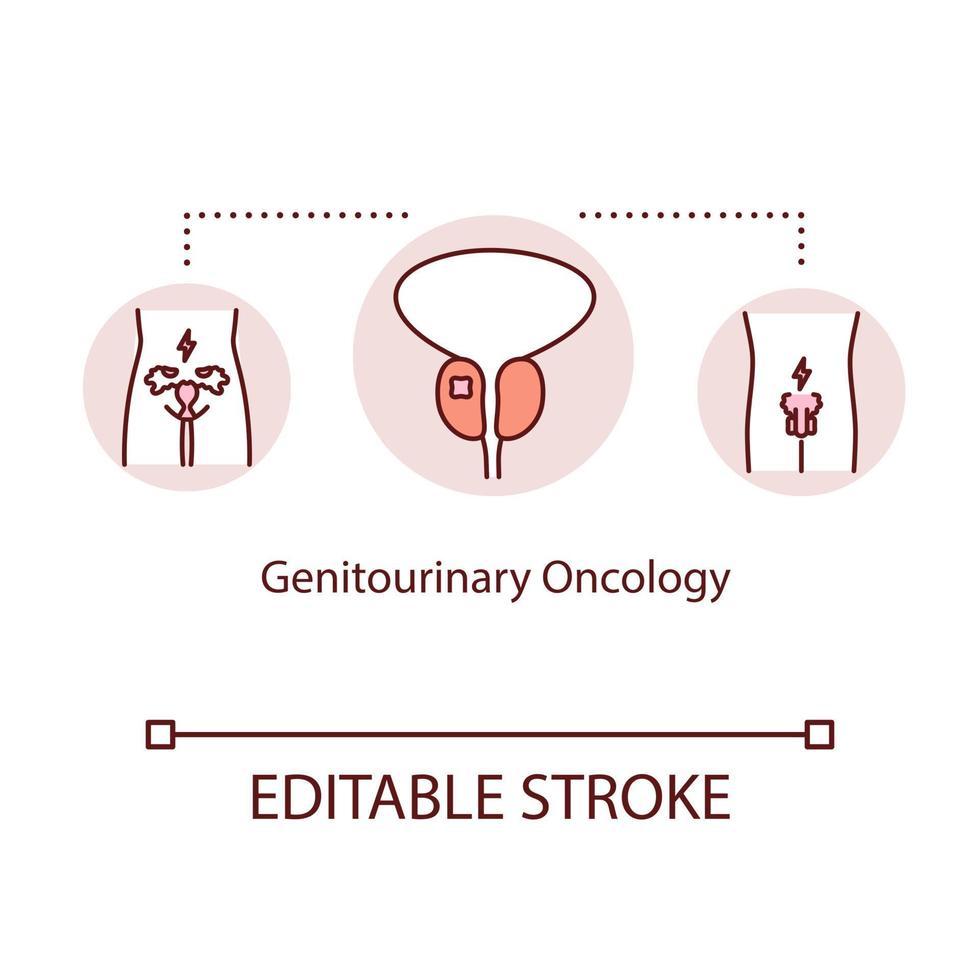 Genitourinary oncology concept icon. Reproductive system cancer idea thin line illustration. Medical examination. Diagnostic. Tumor research. Vector isolated outline RGB color drawing. Editable stroke