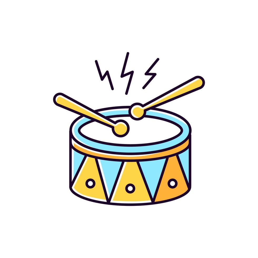 tambor con baquetas icono de color azul rgb. instrumento musical. carnaval brasileño. samba. Desfile festivo de tambores. movimiento musical. fiesta Nacional. ilustración vectorial aislada vector