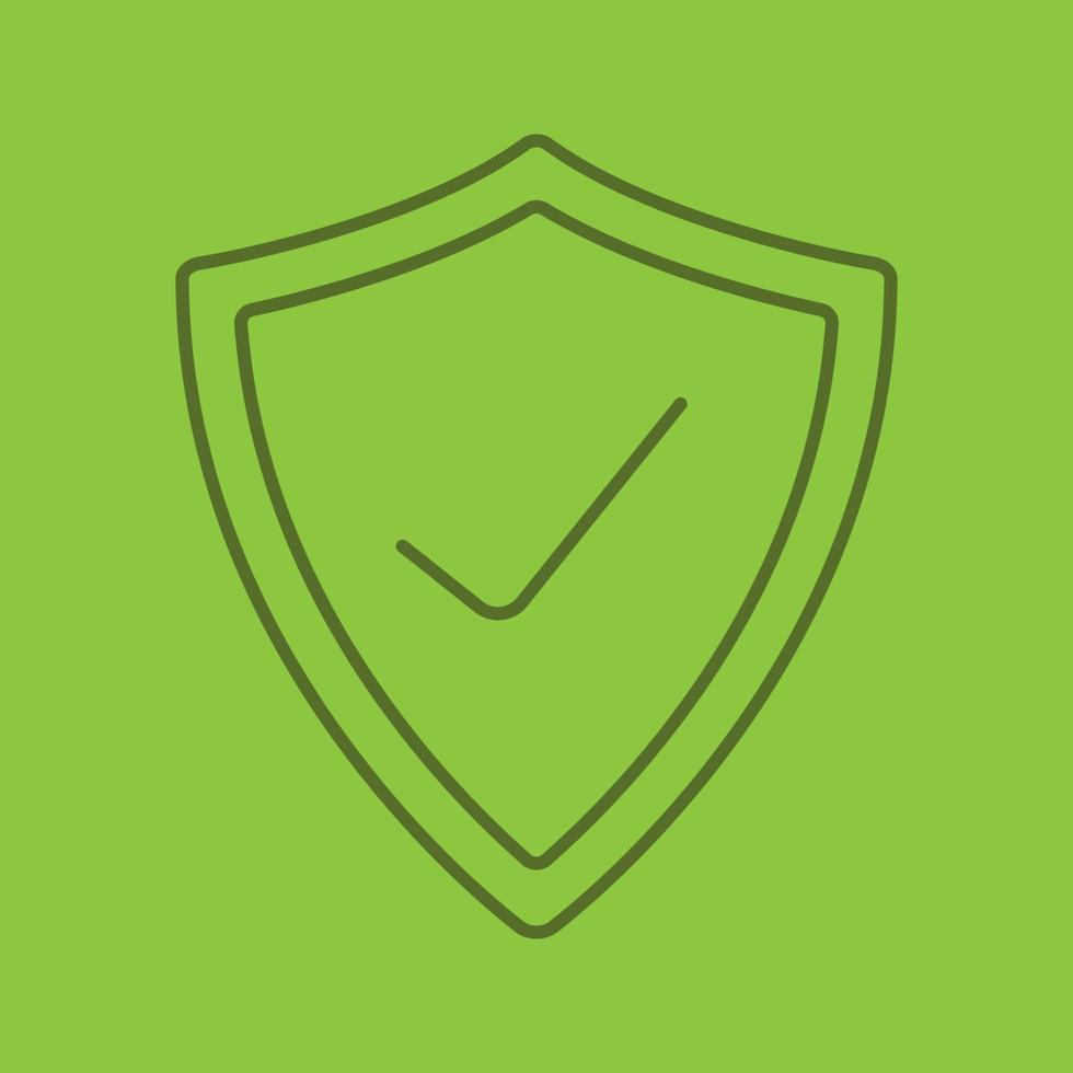 Security check linear icon. Protection shield with tick mark. Thin line outline symbols on color background. Vector illustration