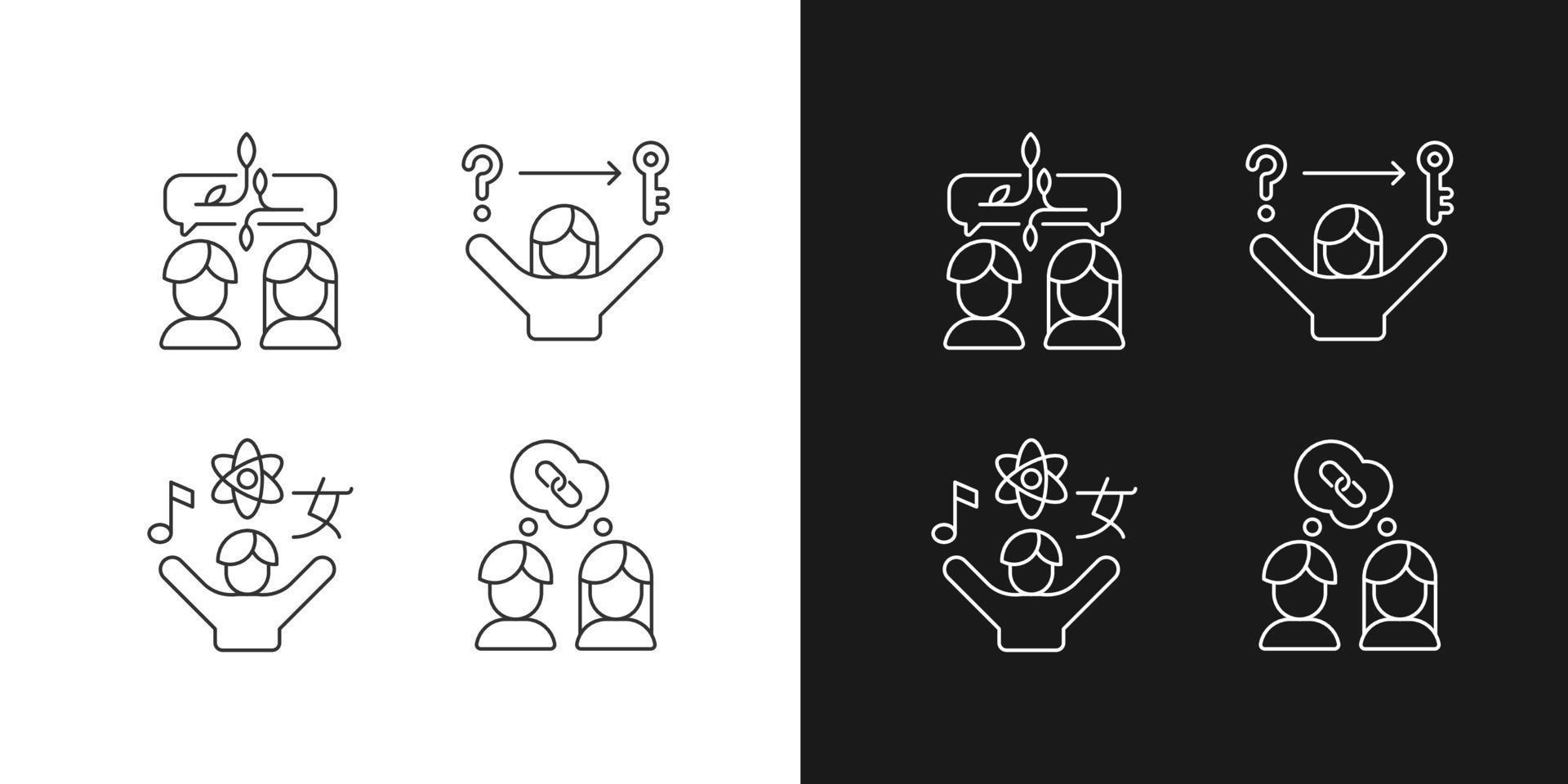 Communication skills linear icons set for dark and light mode vector