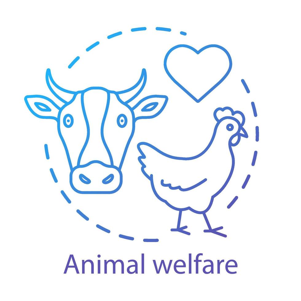 refugio de animales, icono del concepto de bienestar. Ilustración de línea fina de idea de protección de vida silvestre voluntaria. clínica veterinaria, empresa agropecuaria. símbolo del corazón, pollo y vaca dibujo de contorno aislado del vector