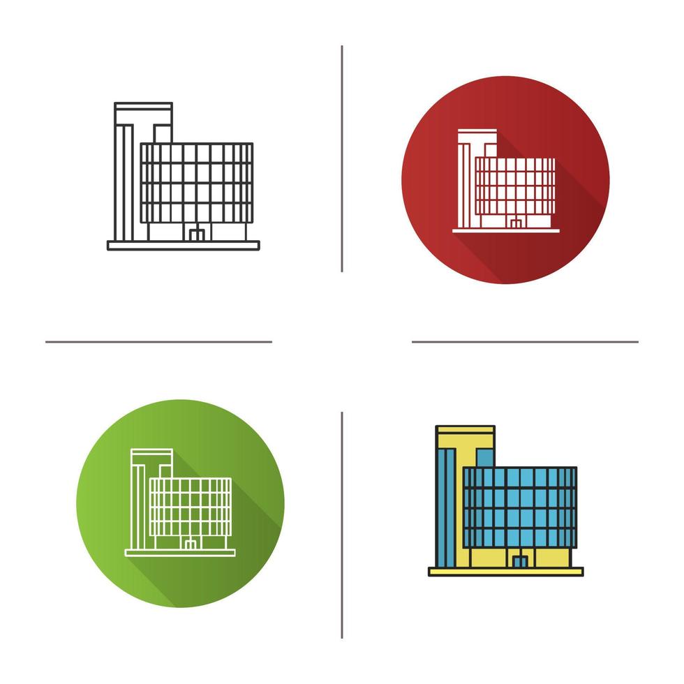 Office building icon. Flat design, linear and color styles. Isolated vector illustrations