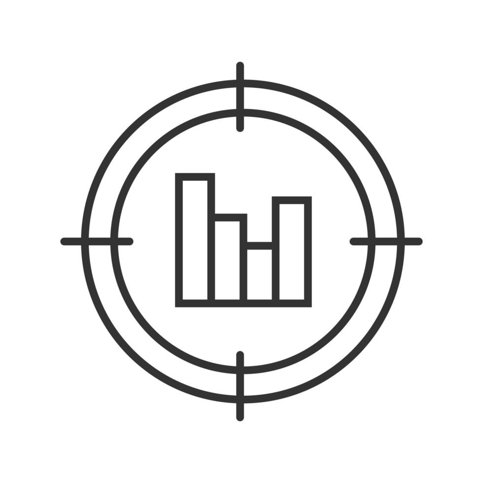 Apuntar al icono lineal del diagrama de estadísticas. analista buscando ilustración de línea fina. encontrar y analizar datos. símbolo de contorno. dibujo de contorno aislado vectorial vector