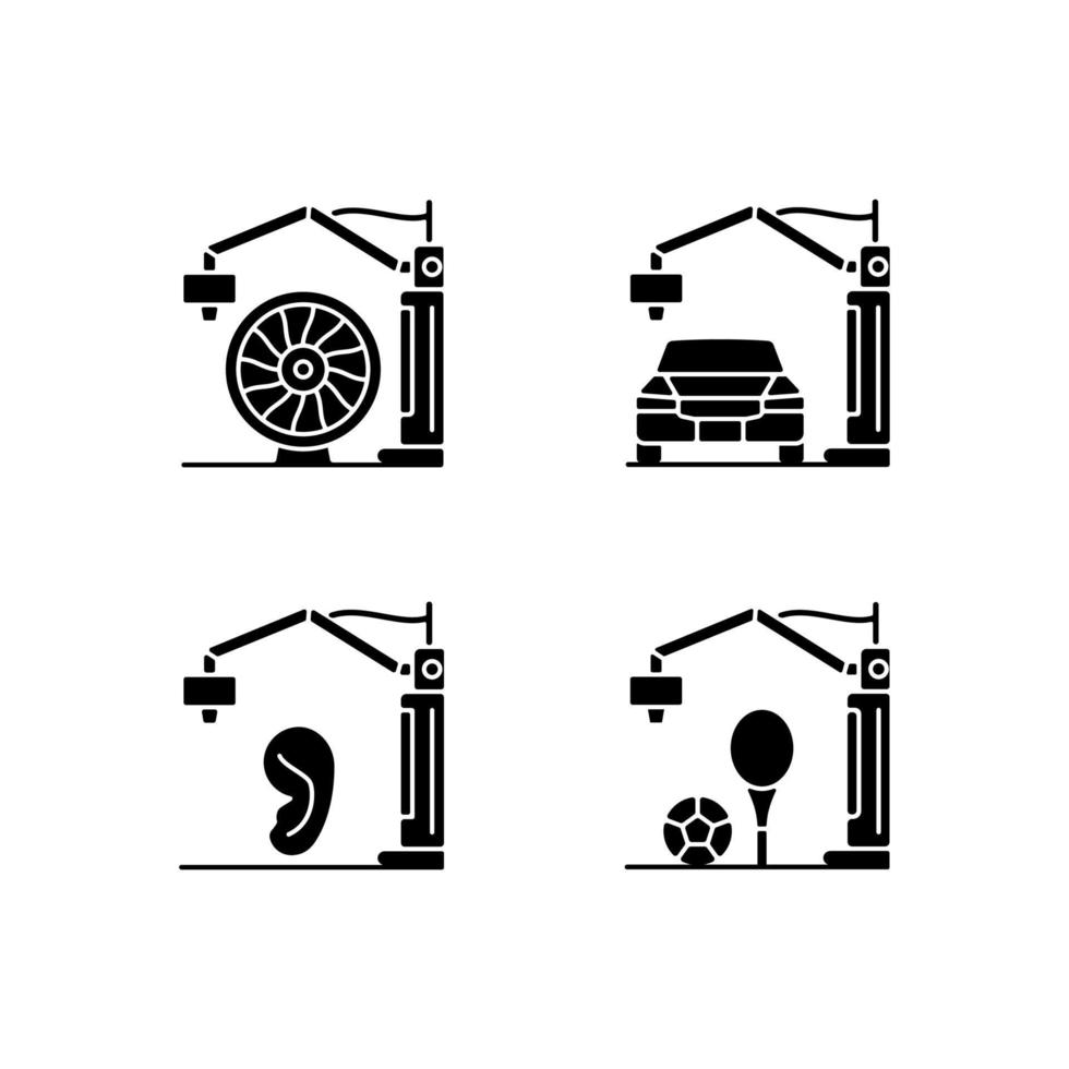 Manufacturing process black glyph icons set on white space vector