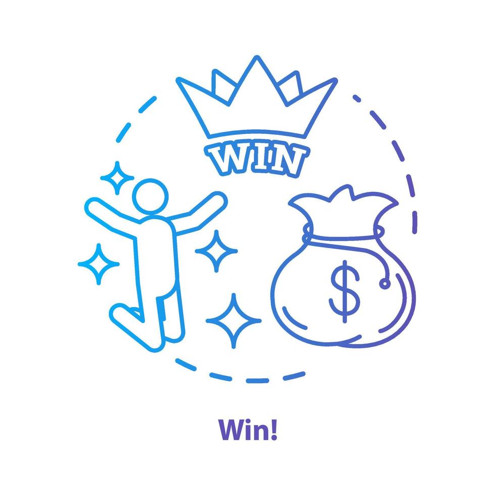 Win concept icon. Jackpot, success idea thin line illustration. Lottery, casino victory. Winner, champion. Sack of money prize. Good luck and fortune. Vector isolated outline drawing