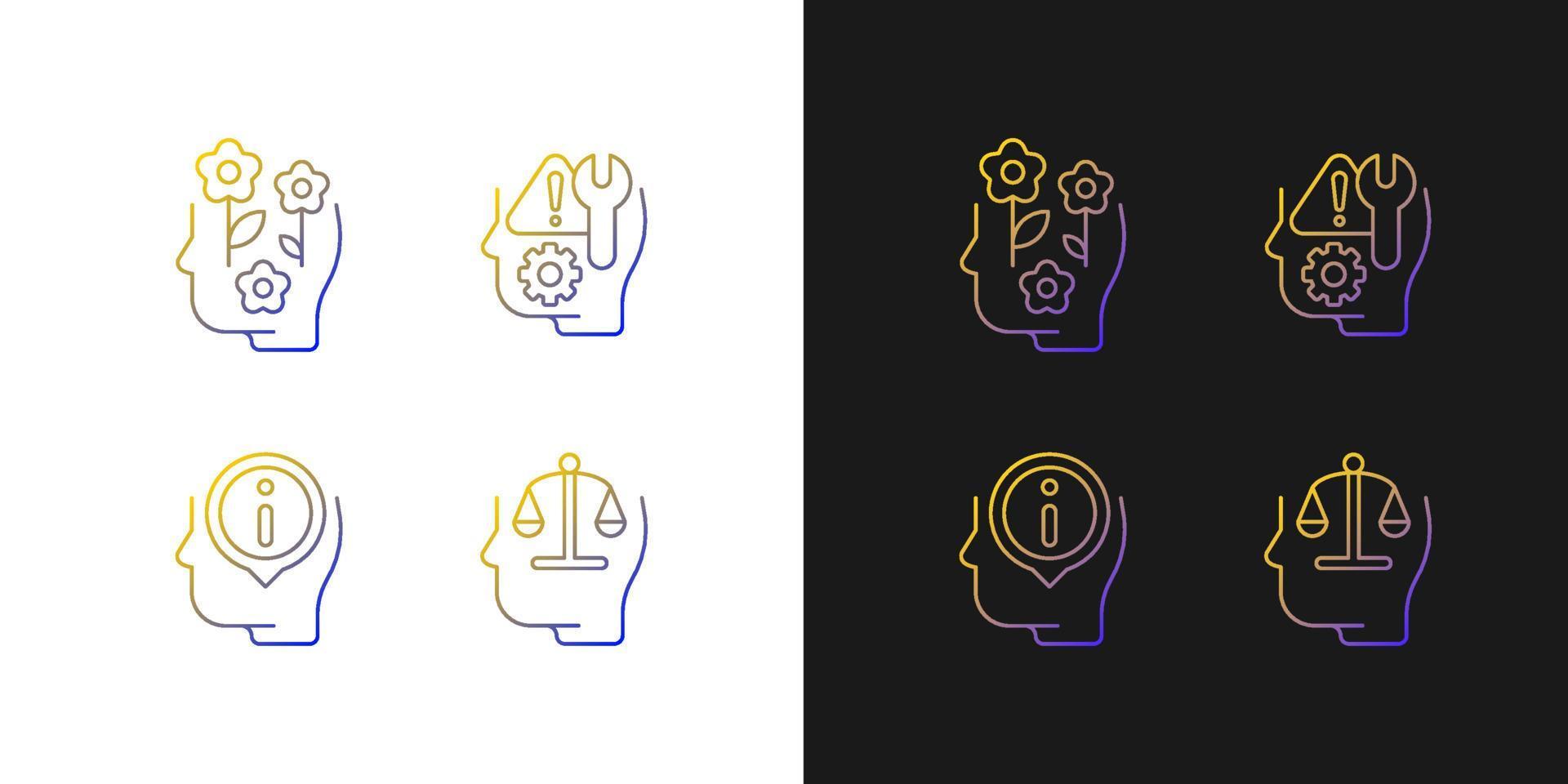 Rational and emotional mindset gradient icons set for dark and light mode vector